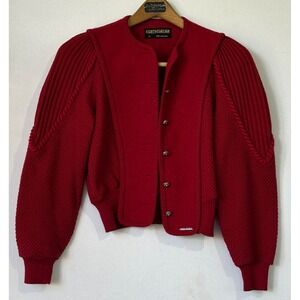 Geiger Boiled Wool Puff Sleeve Cardigan Jacket Womens XS Red Excellent